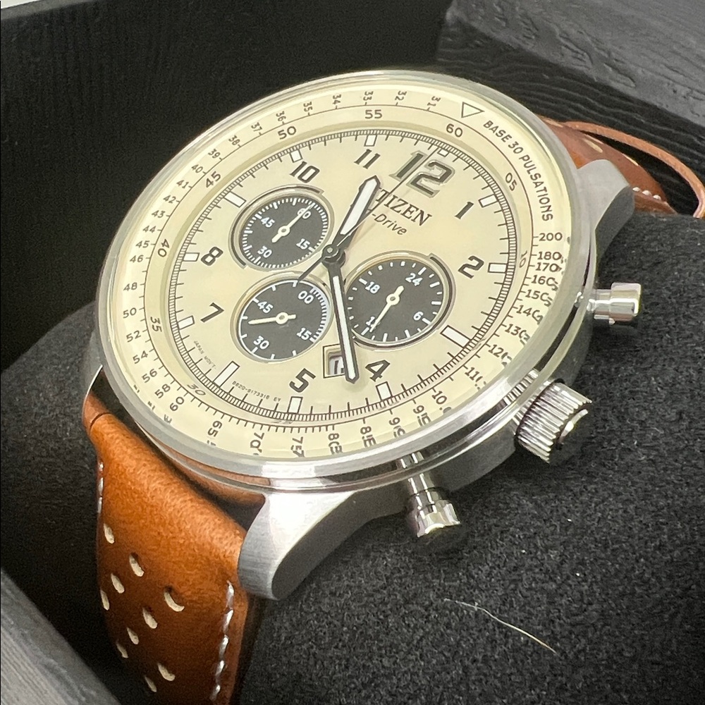 Citizen Eco-Drive Cream Dial with Brown Leather Strap CA4500-08X